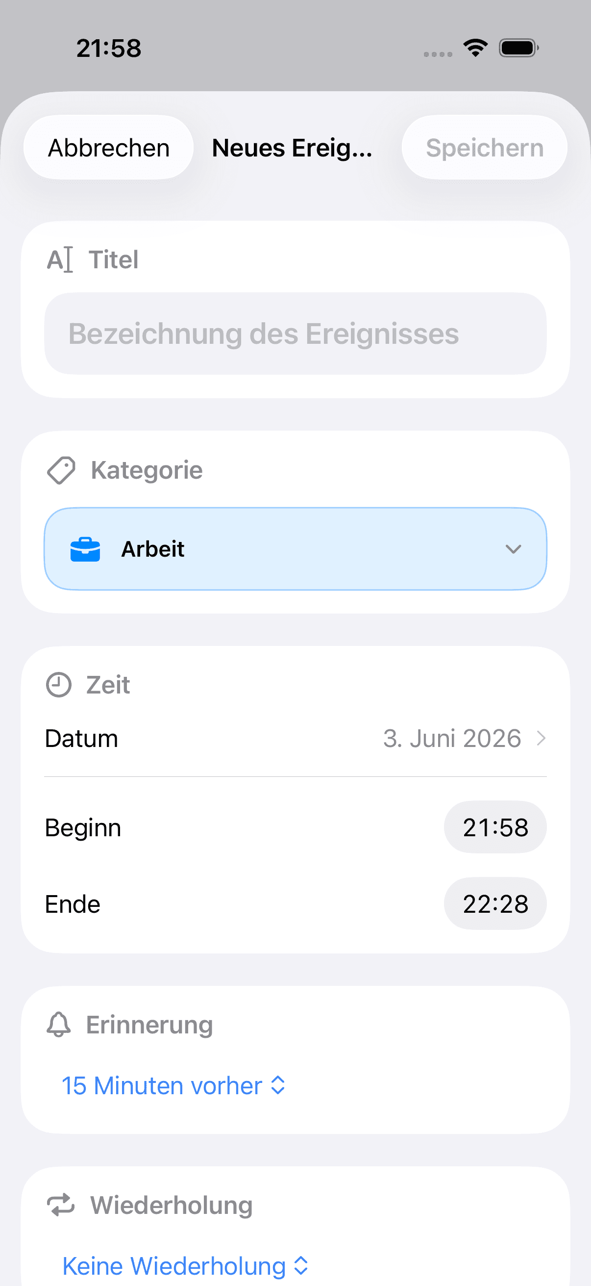 ThatsNext new event screen